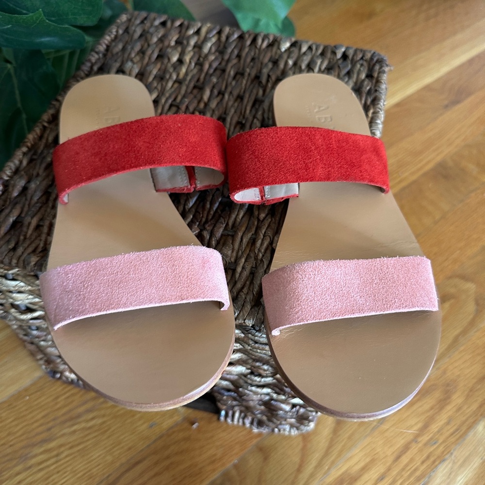 Able Joselyn Two-Band Suede Slide Sandals in Red and Pink